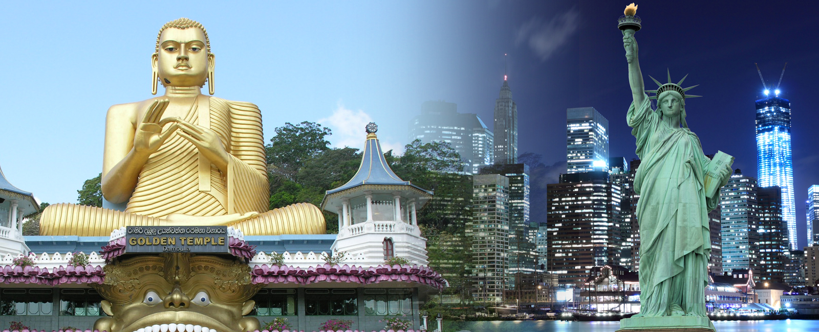 Travel From Dambulla Golden Temple Srilanka To Statue Of Liberty New York